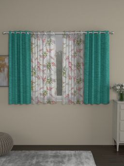 Rosara Home - Green Floral Room Darkening and Sheer Window Curtains (Pack of 4)