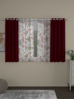Rosara Home - Maroon Floral Room Darkening and Sheer Window Curtains (Pack of 4)