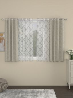 Rosara Home - Beige Jacquard Geometric Window Curtains (Pack of 4)