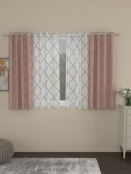 Rosara Home - Pink Jacquard Geometric Window Curtains (Pack of 4)