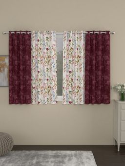 Rosara Home - Maroon Jacquard Window Curtains (Pack of 4)
