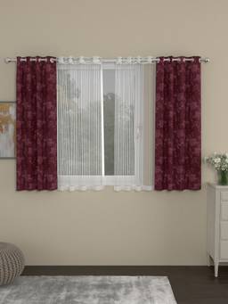 Rosara Home - Maroon Jacquard Window Curtains (Pack of 4) (5 x 4 Feet)