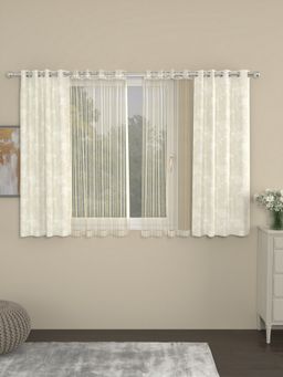 Rosara Home - Cream Jacquard Striped Window Curtains (Pack of 4)