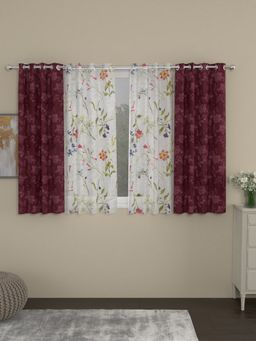Rosara Home - Maroon Jacquard Window Curtains (Pack of 4)