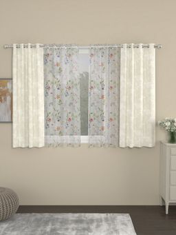 Rosara Home - Cream Jacquard Floral Window Curtains (Pack of 4)