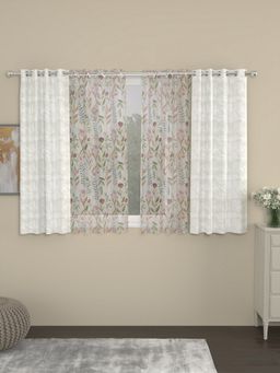 Rosara Home - Off White Jacquard Floral Window Curtains (Pack of 4)