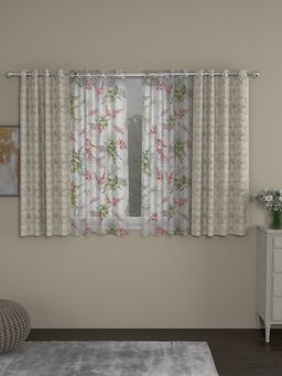 Rosara Home - Beige Jacquard Floral Window Curtains (Pack of 4)