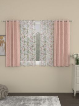 Rosara Home - Pink Jacquard Floral Window Curtains (Pack of 4)