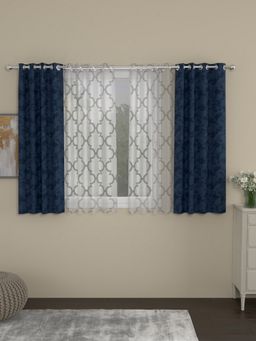 Rosara Home - Navy Blue Jacquard Window Curtains (Pack of 4)