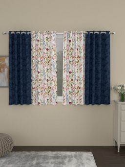 Rosara Home - Navy Blue Jacquard Window Curtains (Pack of 4)