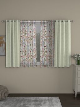 Rosara Home - Green Jacquard Floral Window Curtains (Pack of 4)