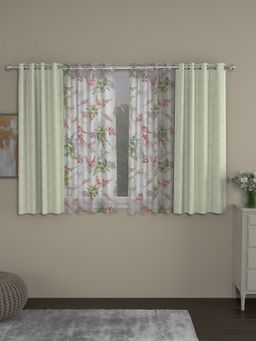 Rosara Home - Green Jacquard Floral Window Curtains (Pack of 4)