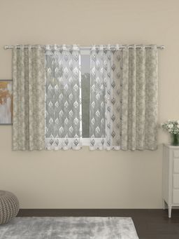 Rosara Home - Beige Jacquard Embroidered Window Curtains (Pack of 4)
