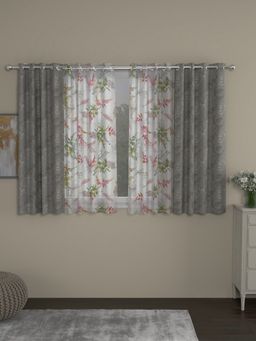 Rosara Home - Grey Jacquard Floral Window Curtains (Pack of 4)