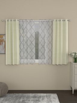 Rosara Home - Cream Solid Geometric Window Curtains (Pack of 4)