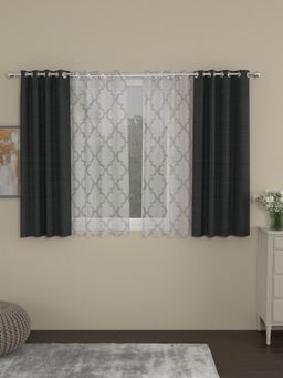 Rosara Home - Grey Solid Geometric Window Curtains (Pack of 4)