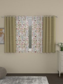 Rosara Home - Olive Floral Window Curtains (Pack of 4)