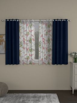 Rosara Home - Navy Blue Floral Window Curtains (Pack of 4)