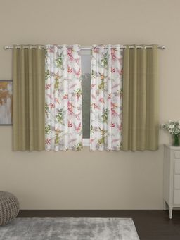 Rosara Home - Olive Floral Regular Window Curtains (Pack of 4)