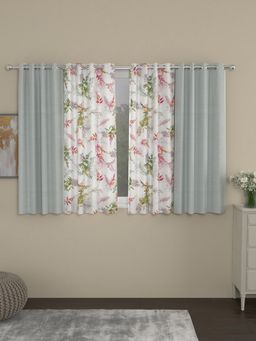 Rosara Home - Grey Floral Regular Window Curtains (Pack of 4)