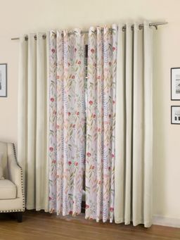 Rosara Home - Cream Floral Black Out and Sheer Door Curtains (Pack of 4)