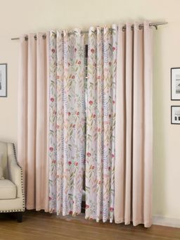 Rosara Home - Pink Floral Black Out and Sheer Door Curtains (Pack of 4)