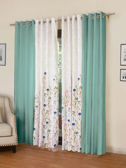 Rosara Home - Green Floral Regular Door Curtains (Pack of 4)