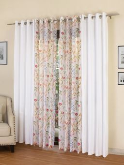Rosara Home - White Floral Door Curtains (Pack of 4)