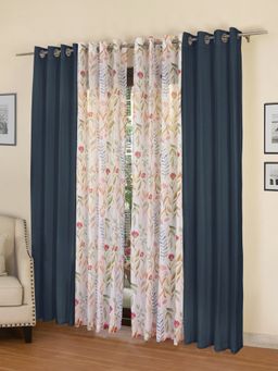 Rosara Home - Teal Floral Door Curtains (Pack of 4)