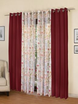 Rosara Home - Maroon Floral Door Curtains (Pack of 4)