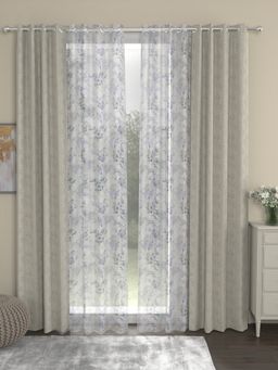 Rosara Home - Beige Jacquard Floral Door Curtains (Pack of 4)