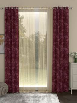 Rosara Home - Maroon Jacquard Door Curtains (Pack of 4)