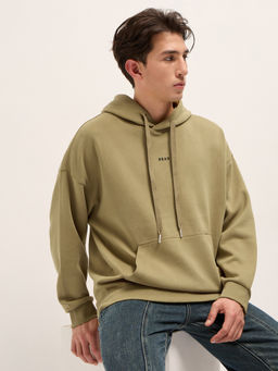 The Bear House - Mens Green Relaxed Fit Solid Hoodie