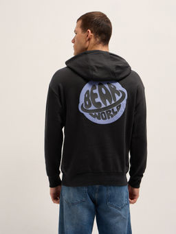 The Bear House - Mens Black Relaxed Fit Cotton Typography Hoodie