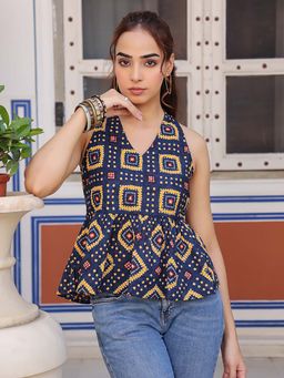 Rain & Rainbow - Navy Blue Pure Cotton Printed Top