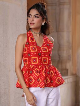 Rain & Rainbow - Red Pure Cotton Printed Top