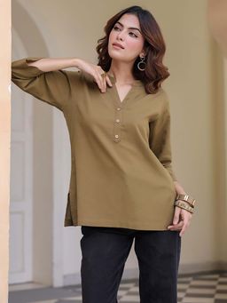 Rain & Rainbow - Green Pure Cotton Solid Tunic