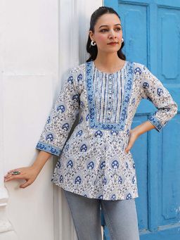 Rain & Rainbow - Blue Pure Cotton Printed Tunic