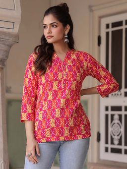 Rain & Rainbow - Pink Pure Cotton Printed Tunic
