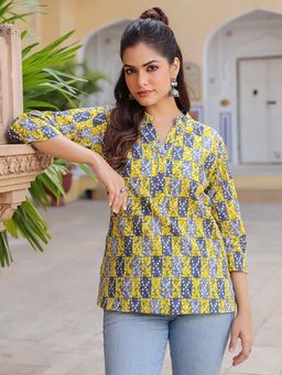 Rain & Rainbow - Yellow Pure Cotton Printed Tunic
