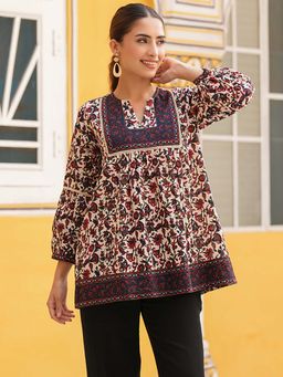 Rain & Rainbow - Beige Pure Cotton Floral Tunic