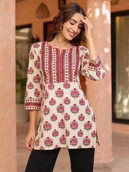 Rain & Rainbow - Beige Pure Cotton Printed Tunic