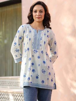 Rain & Rainbow - White Pure Cotton Floral Tunic