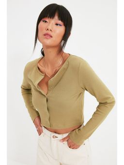 Trendyol - Womens Khaki Textured Crop Top