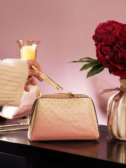 Pure Home + Living - Pink & Ivory Printed Faux Leather Vanity Pouch