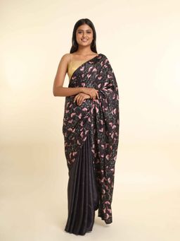 Suta - Black Viscose Rayon Printed Saree
