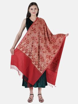 MUFFLY - Silky Pashmina Fine Wool Nalki Border Embroidered Needle Work Stole & Wrap
