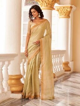 Tikhi Imli - Ready To Wear Lime Green Color Organza Silk Woven Saree with Unstitched Blouse