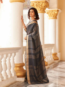 Tikhi Imli - Ready To Wear Charcoal Color Polycotton Woven Saree with Unstitched Blouse