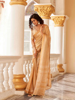 Tikhi Imli - Ready To Wear Beige Color Polycotton Woven Saree with Unstitched Blouse
